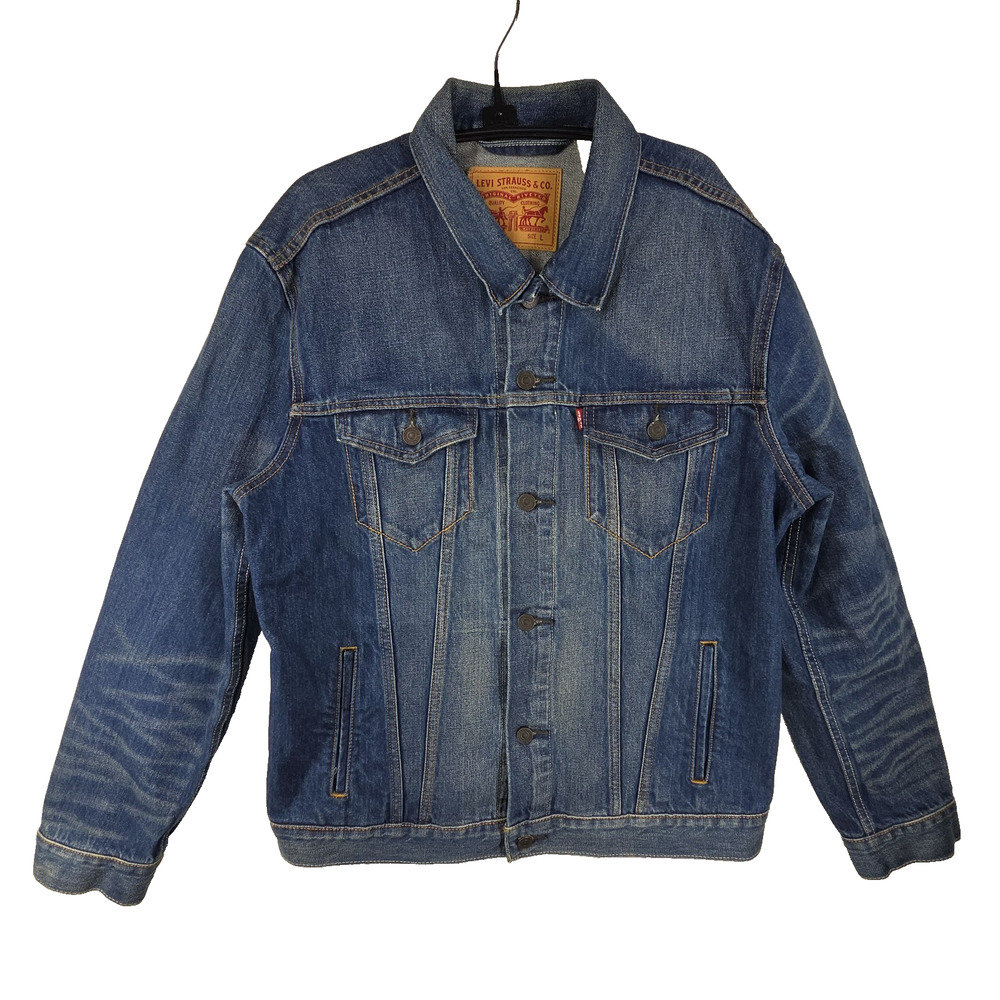 Levis Strauss Trucker Jean Jacket Mens Large 72334 Dark Denim Cotton Collared